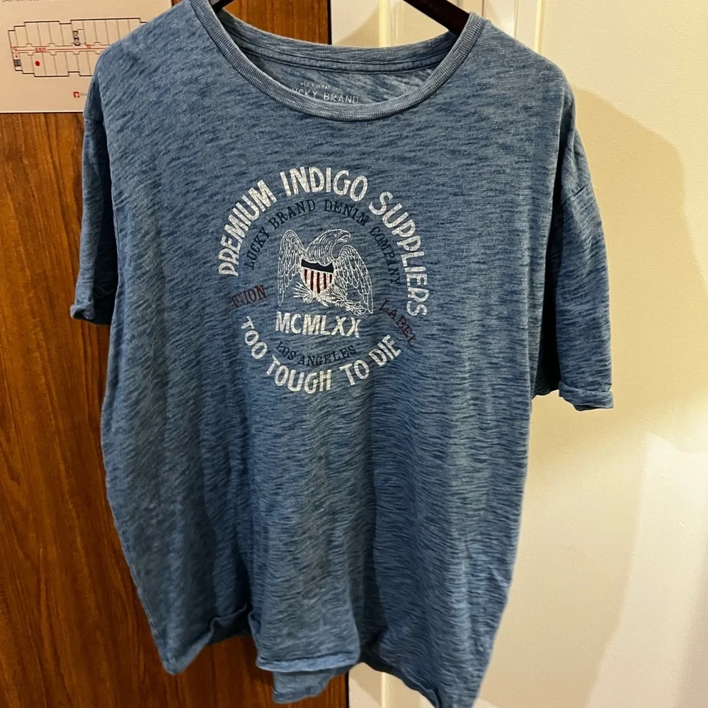 Lucky Brand Mens Sz XXL Graphic Print Too Tough To Die Blue T-Shirt